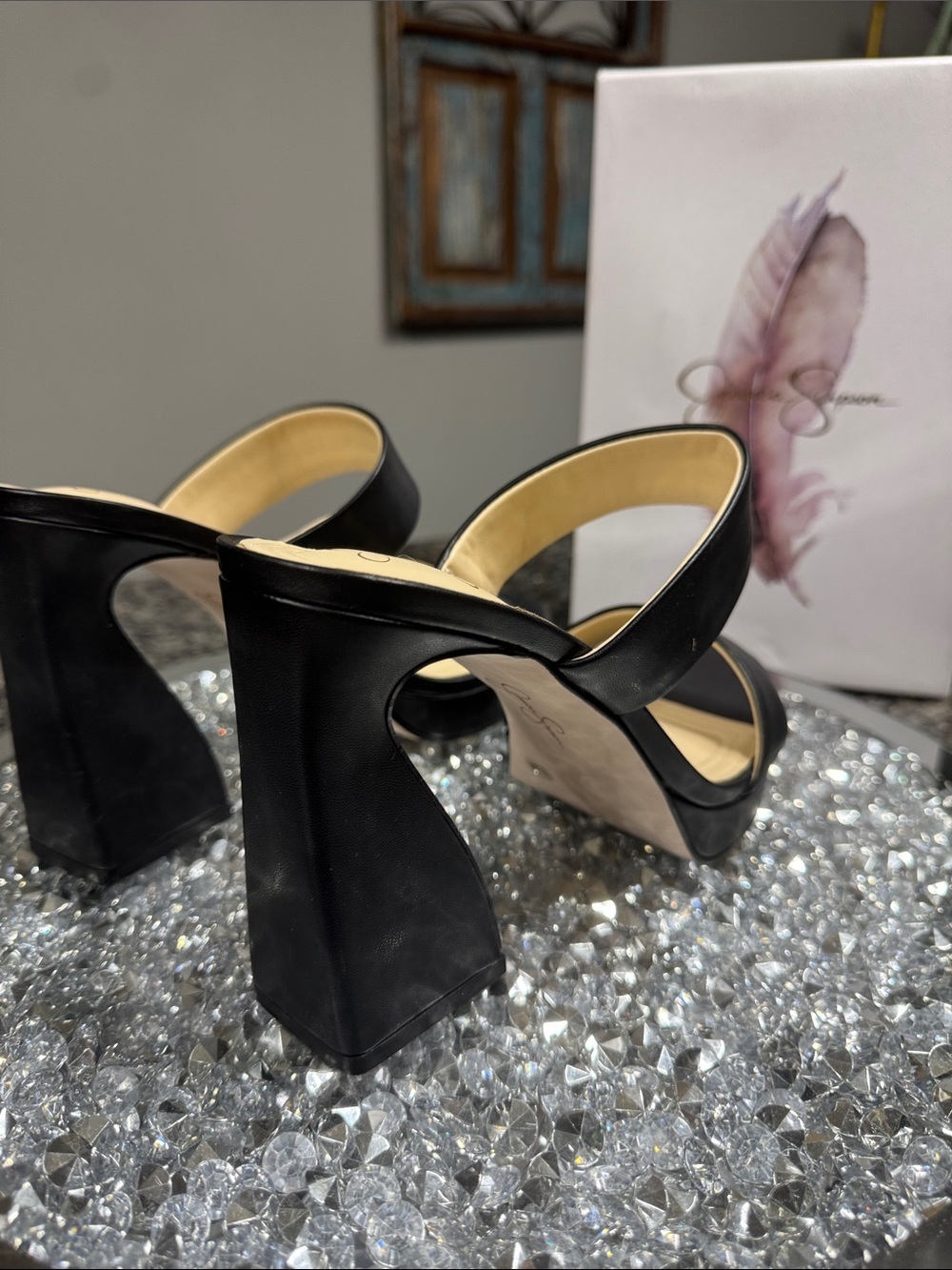 Jessica Simpson Dizza Black Double-Band Platform Block Heels NEW 9.5 - Picture 7 of 14